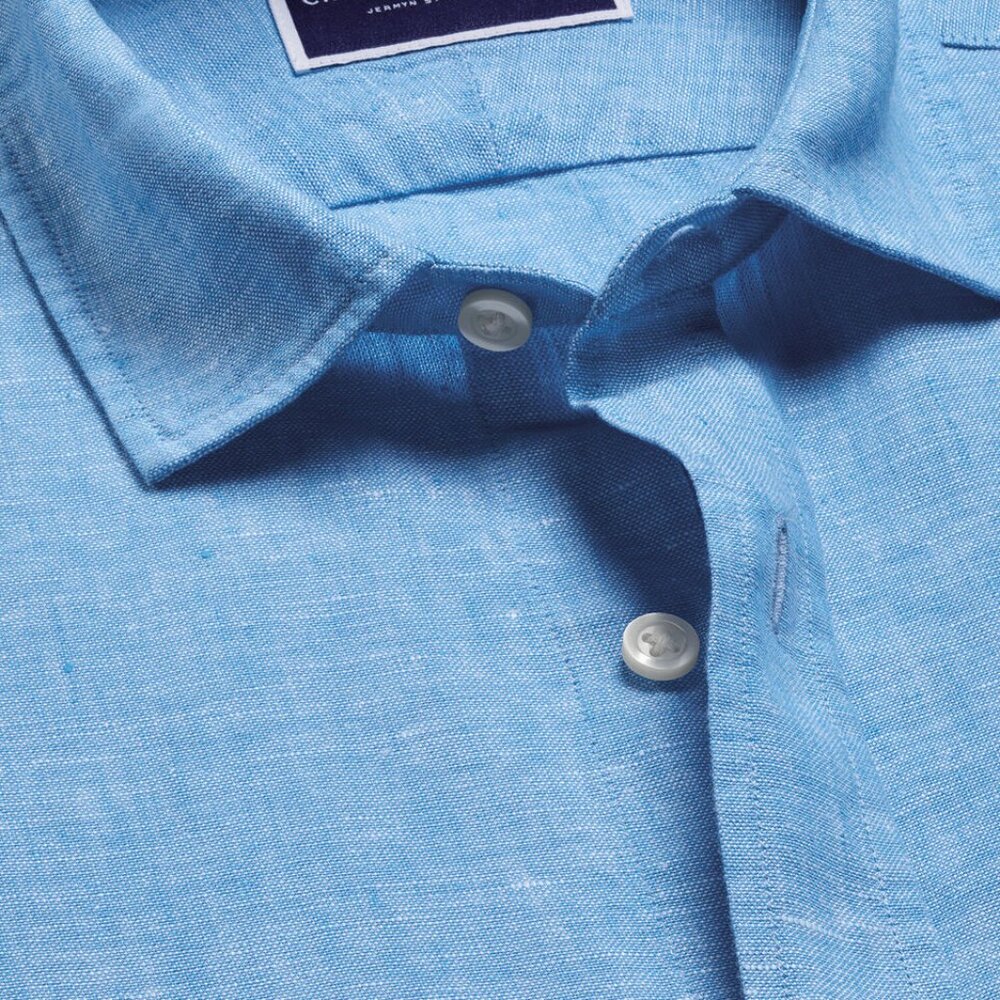 Charles Tyrwhitt Pure Linen Shirt - Ocean Blue - Picture 3 of 4